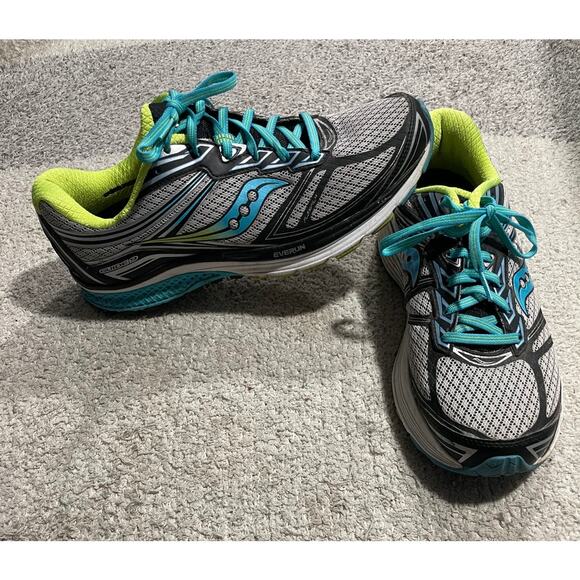 Saucony Guide 9 Running Shoes Sneakers Womens Sz US 12 EU 44.5 Grey/Blue/Citron - Picture 1 of 10